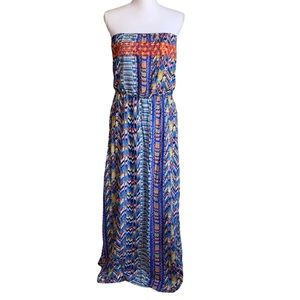 Solitaire Multicolored Strapless Maxi Dress Size Large